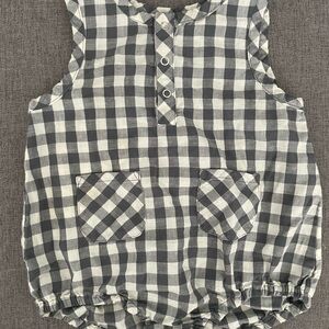 Pehr blue white gingham bubble romper 6-12M